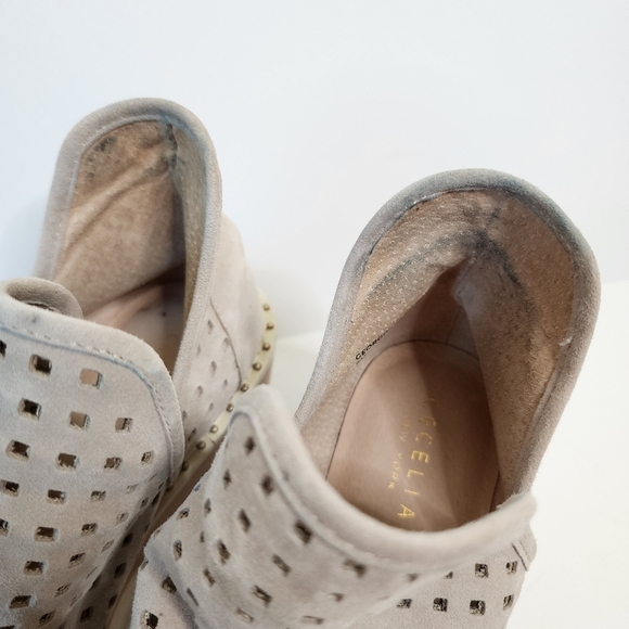 Cecelia New York Taupe Georgie Cut Out Low Perforated Wedge Ankle Booties 9 - Picture 5 of 9